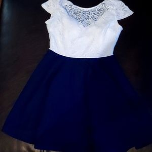 Navy blue and white lace dress